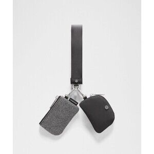 NWT Lululemon Dual Pouch Wristlet Glitter Black Silver Keychain Set SOLD OUT